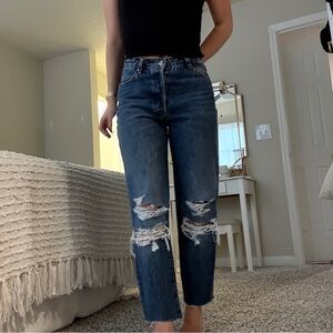 ROLLA'S Blue Distressed Straight Leg Jeans